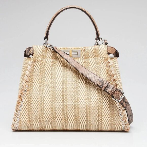 Fendi Raffia and Python Medium Whipstitch Peekaboo Bag 8BN290 - Picture 1 of 12